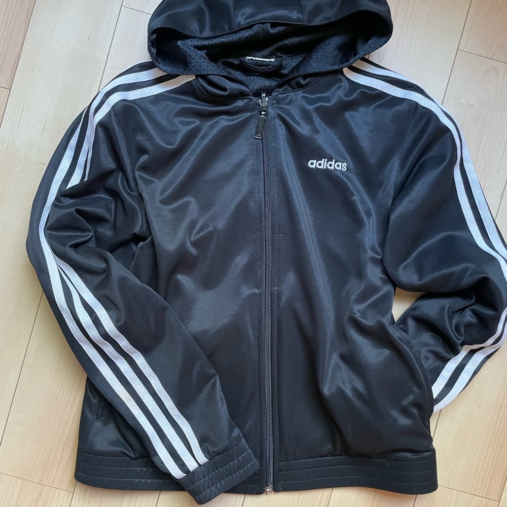 Vintage Addidas Black Reversible Track Jacket - Classic White (Sparkly) Stripes